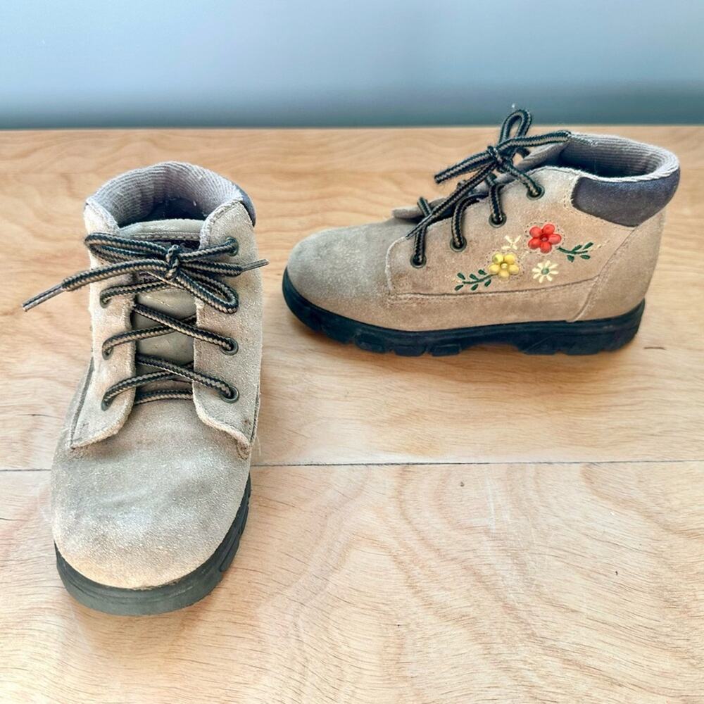Vintage Stride Rite Leather Floral Toddler Boots Size 9.5
